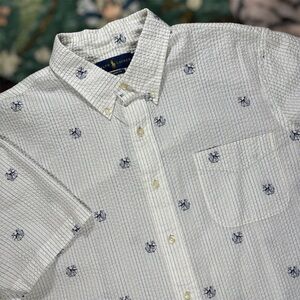 Polo Ralph Lauren Short Sleeve Seersucker Nautical Anchor Print Button Up Shirt